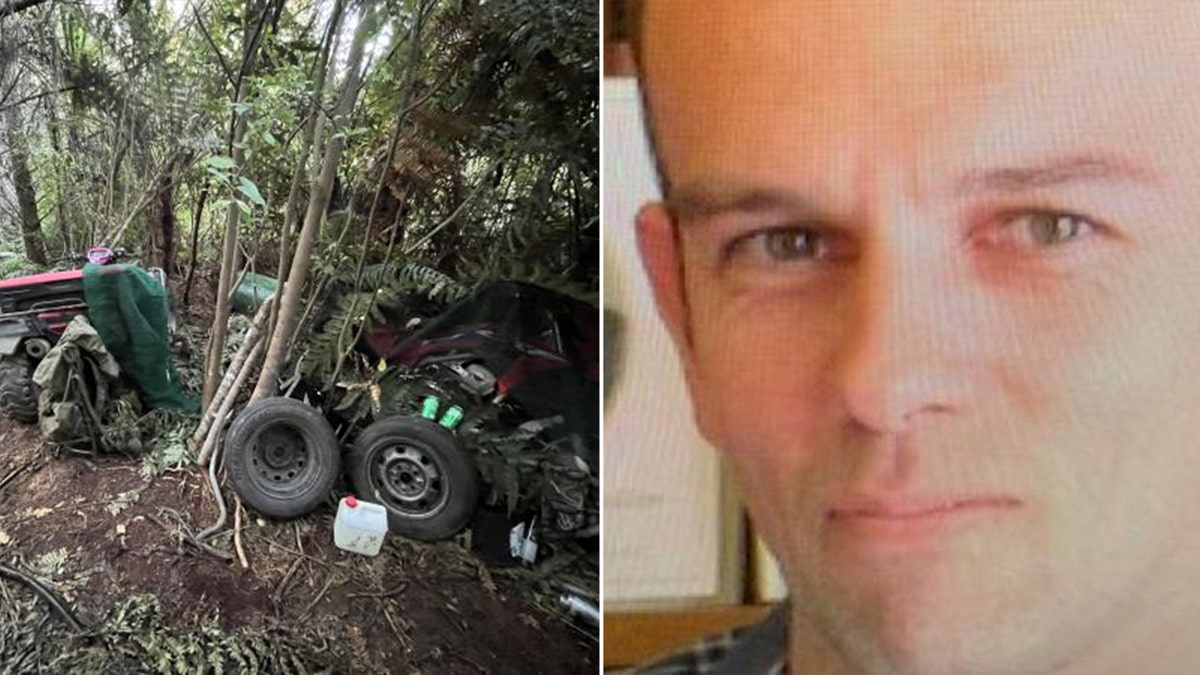 split photo of quadbike hidden in the wilderness and profile of Tom phillips