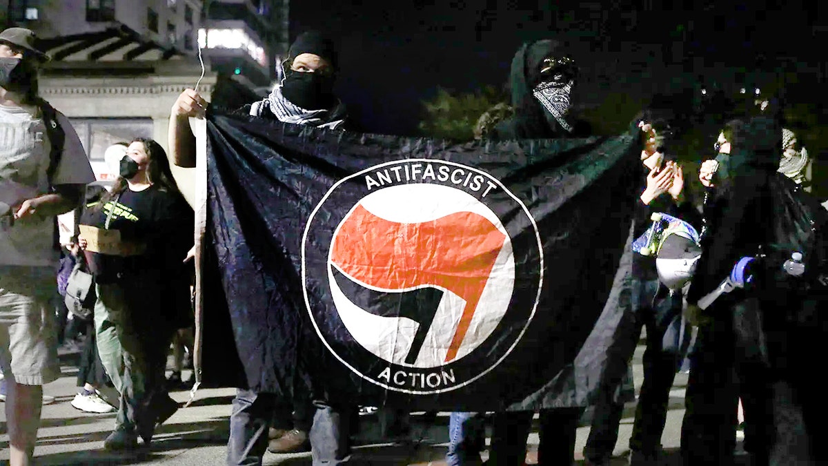 Antifa Flag Boston Charlie Kirk Vigil