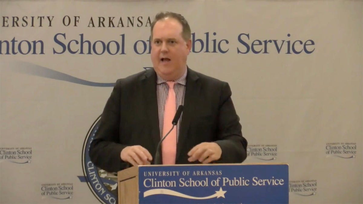 Harvard Professor Timothy McCarthy speaks from behind podium