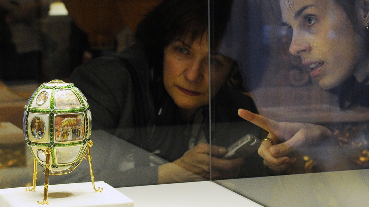 Two women at Faberge Museum in St. Petersburg.