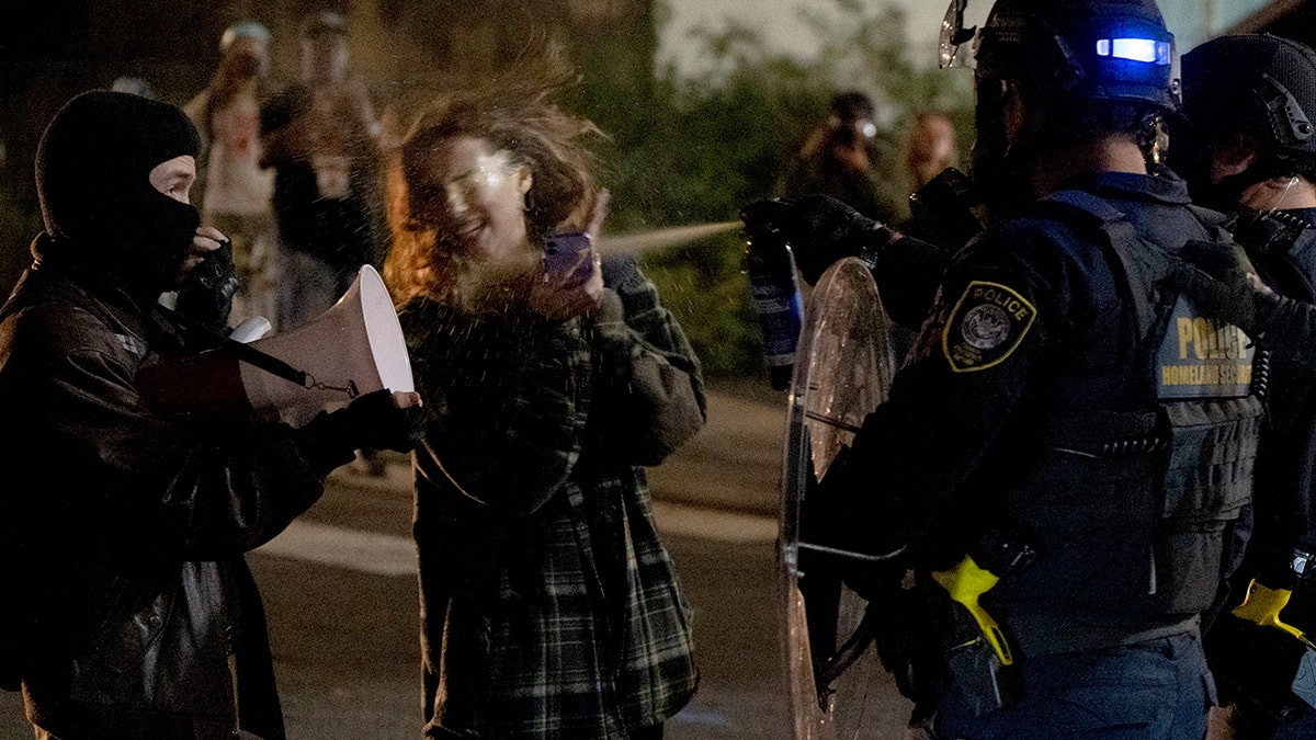 Protester sprayed by law enforcement outside Portland ICE field office