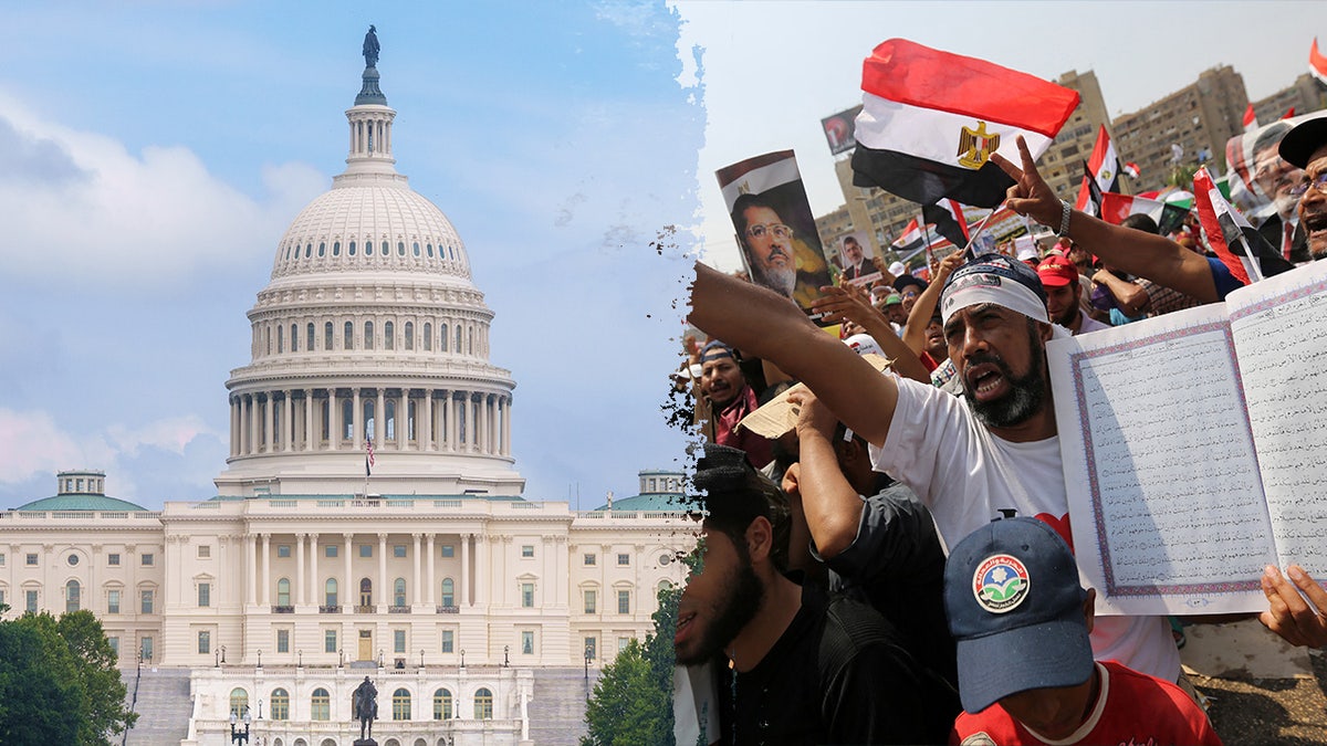 U.S. Capitol building and Egyptian supporters of Mohamed Morsi split