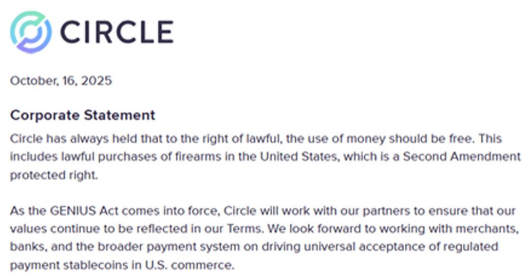 Will You Buy Your Next Gun With Crypto? Circle Says Yes After Policy U-Turn