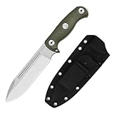 Kizer Drop Bear Fix 7 Fixed Blade Knife, 6.51' AEB-L Blade Hunting Knife with Green Micarta Handle & Hammer Pommel, Survival Knives with Sheath, Bushcraft Knives with Rotatable Clip, 1103A1