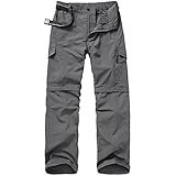 Mens Hiking Pants Convertible Quick Dry Zip Off UPF Lightweight Fishing Travel Camping Safari Pants,Grey,34