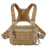 Tactical Chest Pack EDC Chest Bag 2L Utility Molle Chest Rig Pouch with CCW Compartment Adjustable Harness for Outdoor (Brown)