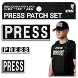 Bluyellow 3-Pack Press Patch Secure Attachment Quality Hook & Loop Embroidered Patch for Press Vest Tactical Body Armor Photographer Vest Tactical Backpack Press Badge