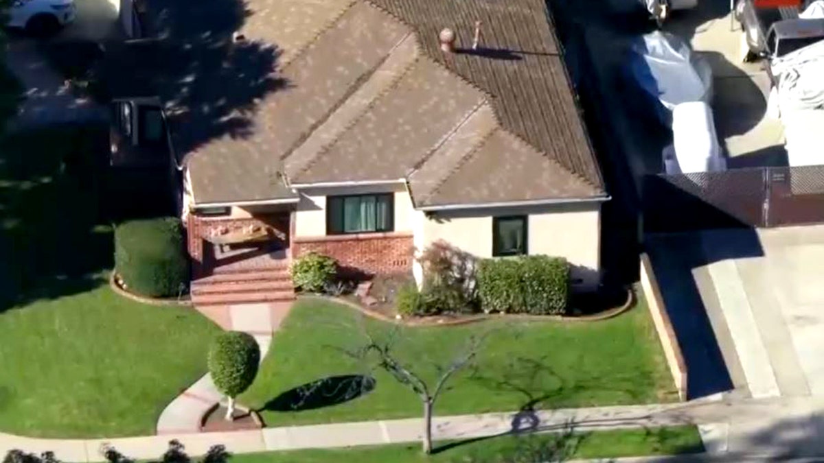 an aerial screengrab showing the home where a murder-suicide happened in a Lakewood, California