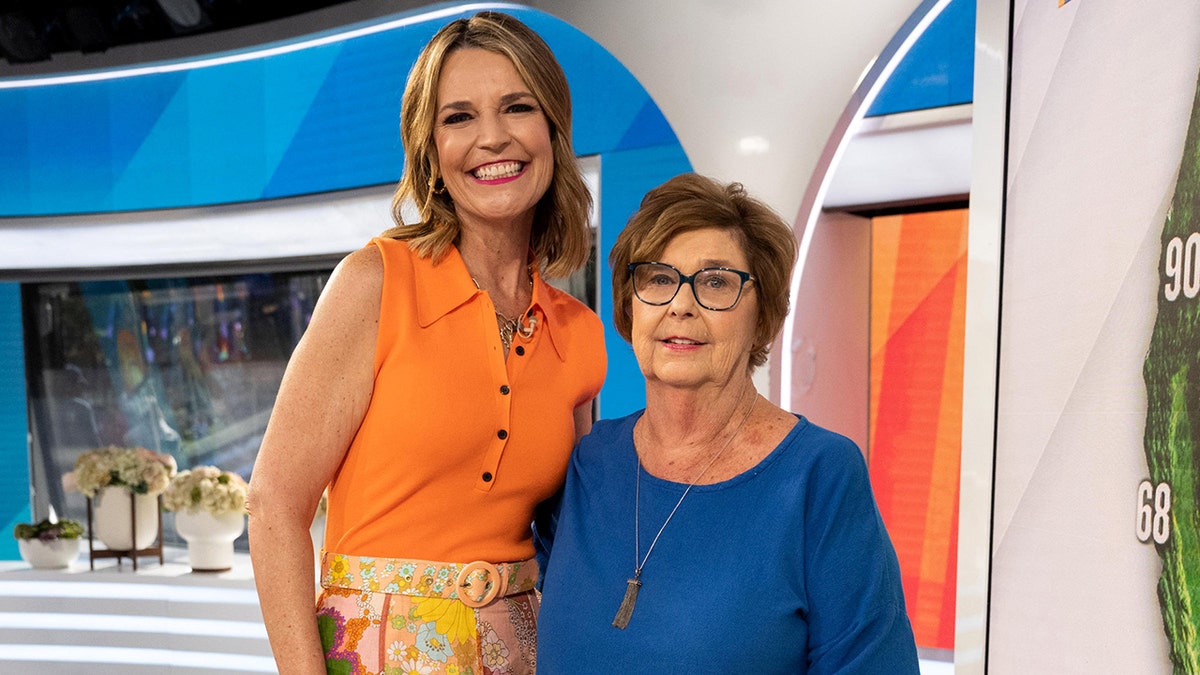 Savannah Guthrie and Nancy Guthrie smiling together on a television set.