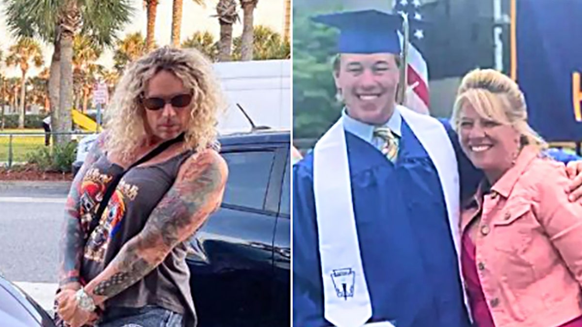 Split image of Robert Dorgan and a graduation photo of Rhonda and Aidan Dorgan related to the Rhode Island shooting.