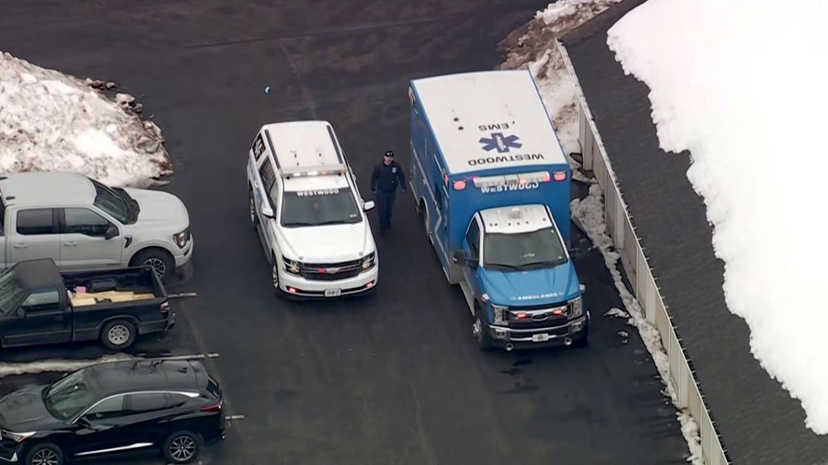 An ambulance parked near where a child was stabbed.
