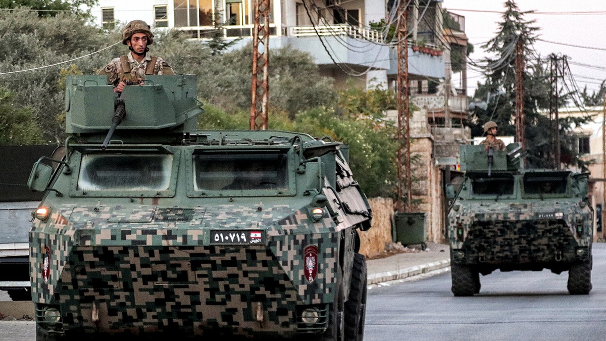 Lebanese Armed Forces patrol along border.