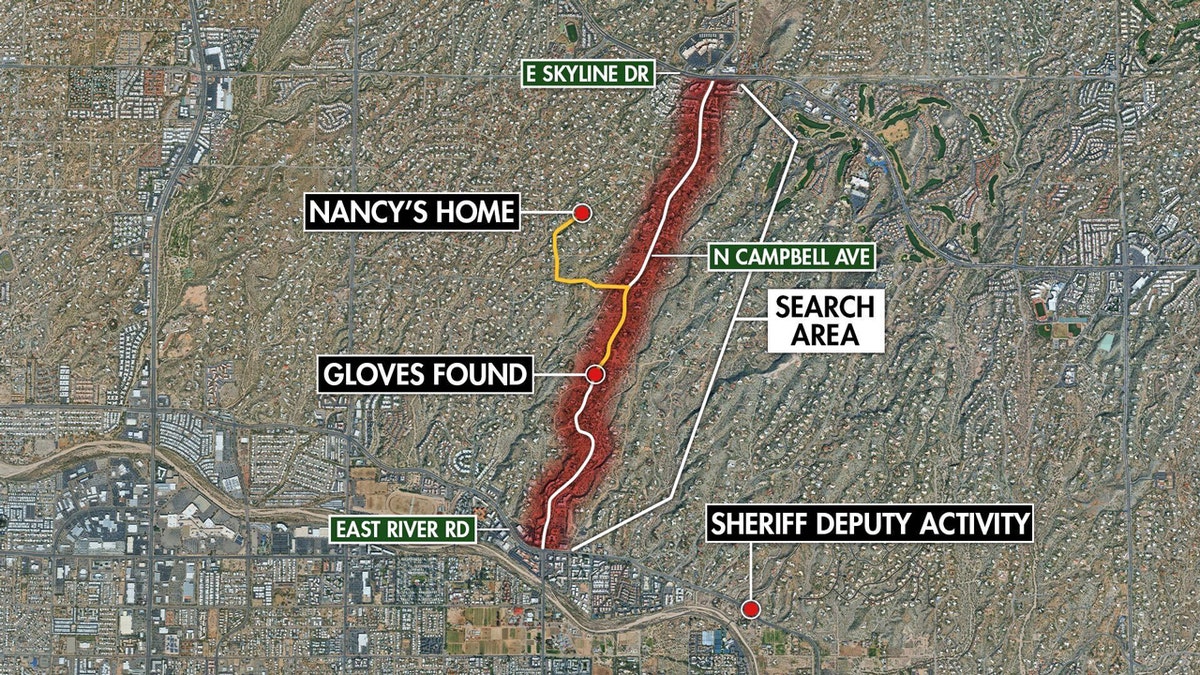 Map outlining various locations in Tucson