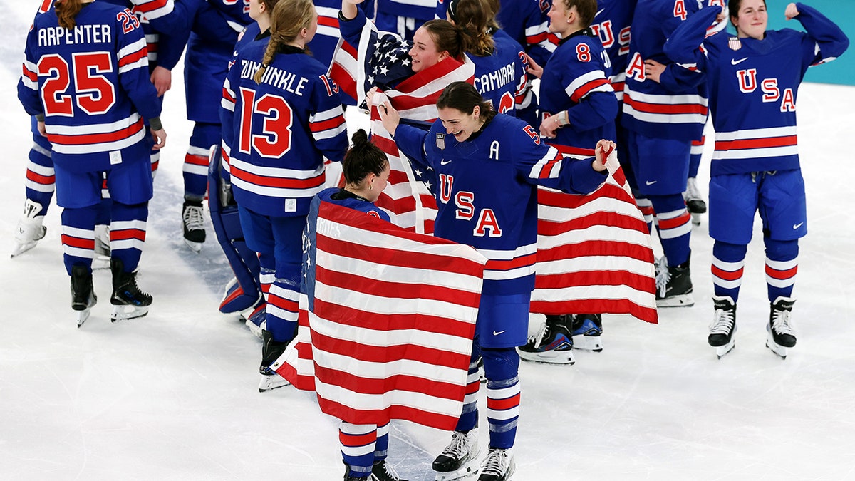 Megan Keller with the American flag