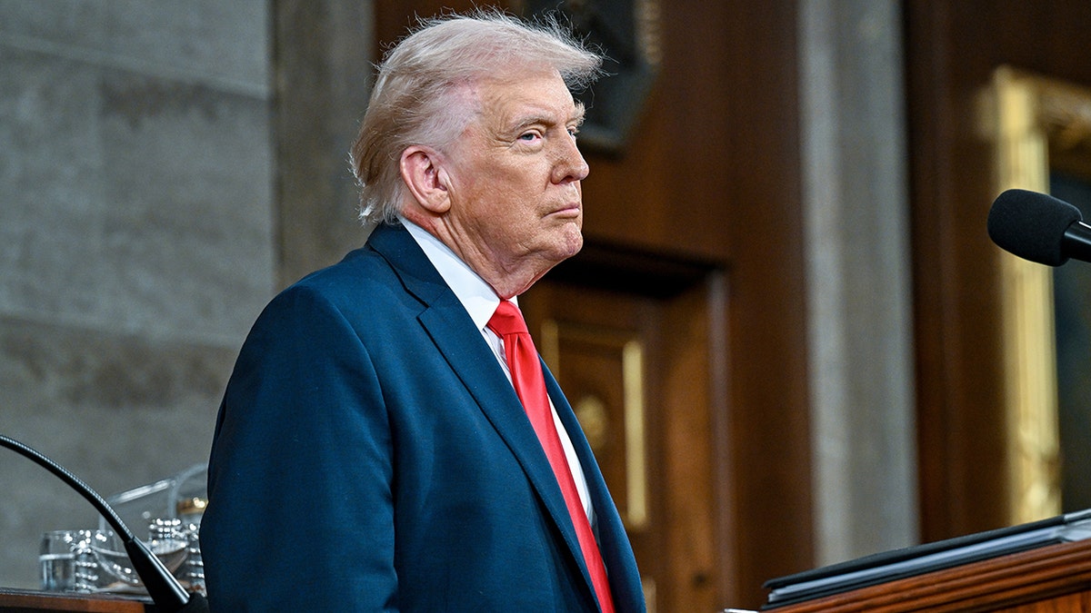 President Donald Trump reacts during State of the Union speech